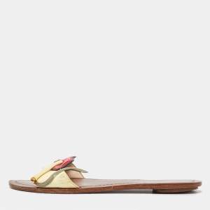 Prada Multicolor Patent Leather Smokings Lips Flats Slides Size 36