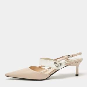 Prada Beige/White Leather Slingback Pumps Size 40.5