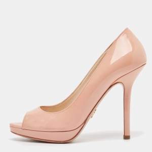 Prada Pink Patent Leather Peep Toe Platform Pumps Size 37.5