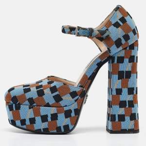 Prada Multicolor Fabric Mary Jane Pumps Size 37