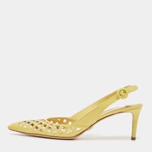 Prada Yellow Leather Pointed Toe Slingback Pumps Size 39.5