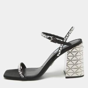 Prada Black Satin Embellished Ankle Strap Sandals Size 39