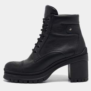 Prada Black Leather Lace Up Combat Boots Size 37