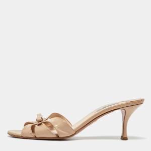 Prada Beige Saffiano Leather Bow Slide Sandals Size 40.5