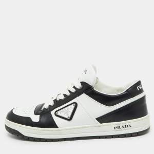 Prada Black/White Leather Downtown Low Top Sneakers Size 39.5
