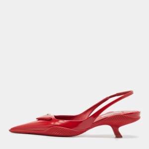 Prada Red Brushed Leather Slingback Pumps Size 38