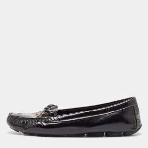 Prada Black Patent Leather Bow Smoking Slippers Size 39