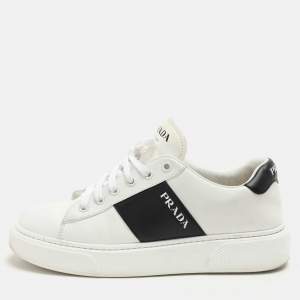 Prada White/Black Leather Low Top Sneakers Size 38.5