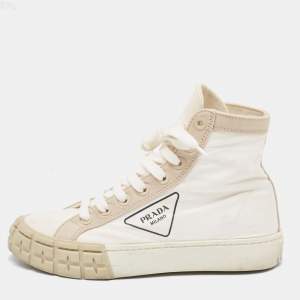 Prada Cream/White Canvas Gabardine High Top Sneakers Size 37.5