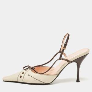 Prada Brown/Beige Leather Slingback Pumps Size 38.5