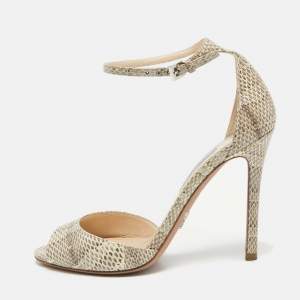 Prada Beige/Brown Karung Leather Ankle Strap Sandals Size 36.5