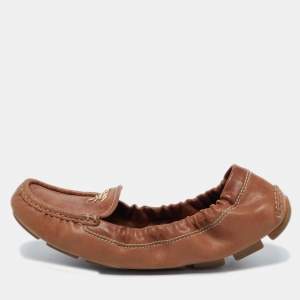 Prada Brown Leather Scrunch Slip On Loafers Size 37