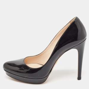 Prada Black Patent Leather Platform Pumps Size 38.5 