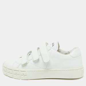 Prada White Leather Velcro Strap Low Top Sneakers Size 37.5