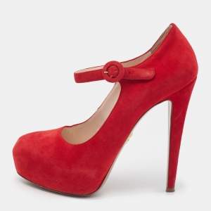 Prada Red Suede Platform D'orsay Pumps Size 37
