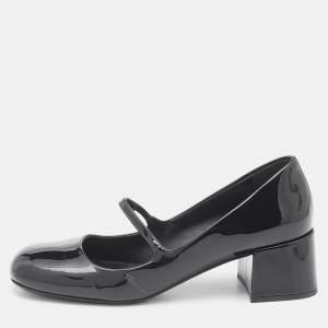 Prada Black Patent Leather Mary Jane Block Heel Pumps Size 37