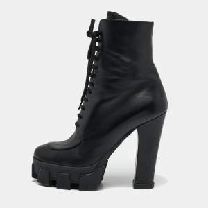 Prada Black Leather Monolith Ankle Boots Size 41