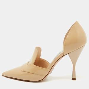 Prada Beige Patent Leather D'orsay Pointed Toe Pumps Size 37