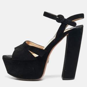 Prada Black Suede Platform Ankle Strap Sandals Size 38.5