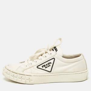Prada White Canvas Cassetta Lace Up Sneakers Size 38