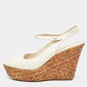 Prada White Leather Platform Wedge Ankle Strap Sandals Size 40