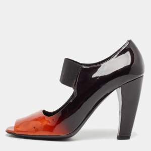 Prada Black/Orange Patent Leather Peep Toe Pumps Size 40.5