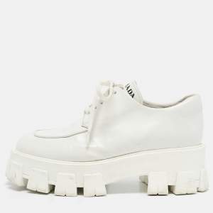 Prada White Leather Platform Monolith Lace Up Derby Size 39