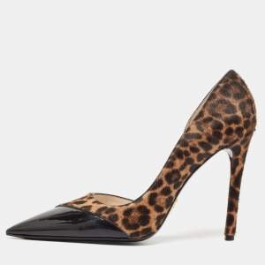 Prada Brown Leopard Print Calfhair and Patent Leather D'orsay Pumps Size 39.5