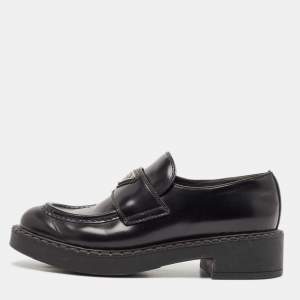 Prada Black Patent Leather Platform Loafers Size 38