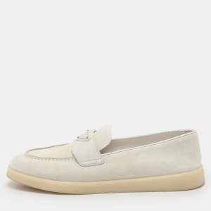 Pre Owned Prada Off White Suede Logo Loafers Size 39