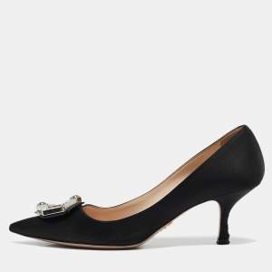 Prada Black Satin Crystal Embellished Pointed Toe Pumps Size 36