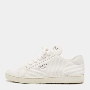 Pre Owned Prada White Leather Lace Up Low Top Sneakers Size 39