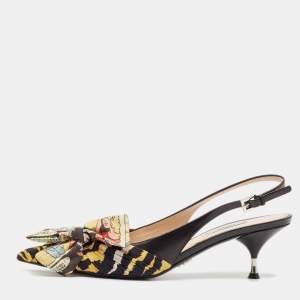 Prada Multicolor Leather and Fabric Bow Slingback Pumps Size 41
