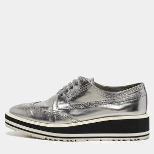 Prada Silver Leather Brogues Oxford Sneakers Size 39