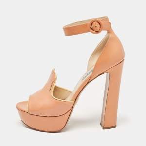 Prada Pink Patent Leather Platform Ankle Strap Sandals Size 40