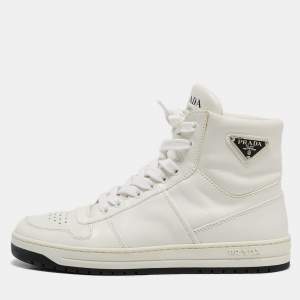 Prada White Leather New Avenue High Top Sneakers Size 38
