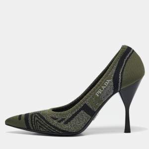 Prada Green/Black Printed Knit Fabric Pointed Toe Pumps Size 39
