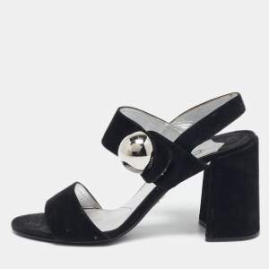 Prada Black Suede Ankle Strap Block Heel Sandals Size 39