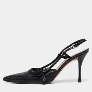 Prada Black Leather Pointed Toe Slingback Pumps Size 36.5
