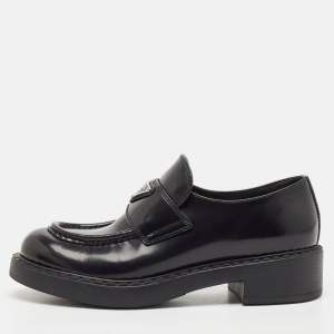 Prada Black Brushed Leather Slip On Loafers Size 38