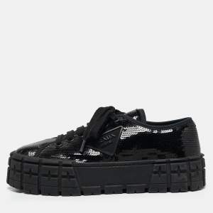 Prada Black Sequin Double Wheel Platform Sneakers Size 39