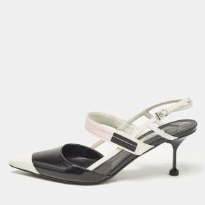 Prada Black/White Leather and Rubber Pointed Toe Slingback Pumps Size 41