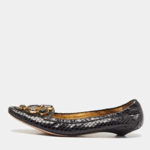 Prada Black Python Leather Scrunch Loafers Size 39