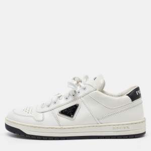 Prada White Leather Downtown Low Top Sneakers Size 38