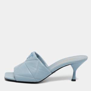 Prada Blue Leather Slide Sandals Size 37.5