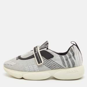 Prada Grey/Black Glitter Fabric Cloudbust Sneakers Size 38.5