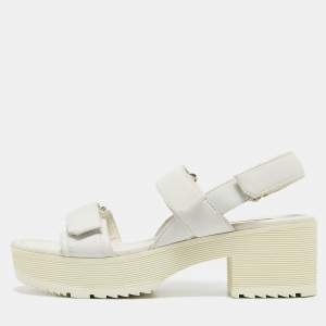 Prada White Leather Slingback Platform Sandals Size 38.5