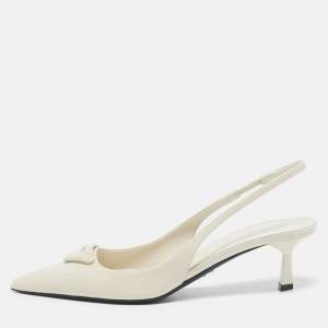 Prada Ivory Patent Leather Slingback Pumps Size 38.5