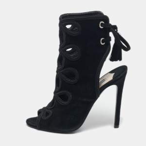 Prada Black Suede Sexy Thing  Ankle Tie Sandals  Size 37