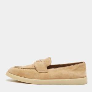 Prada Beige Suede Logo Plaque Slip On Loafers Size 39